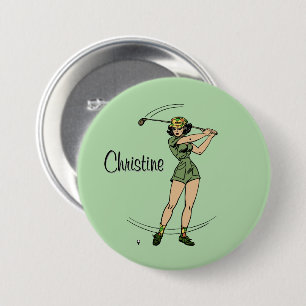 Warm Up for Golfing Personal Lady Golfer Green 7.5 Cm Round Badge