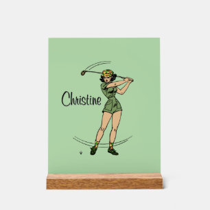 Warm Up for Golfing Personal Lady Golfer Green Acrylic Sign