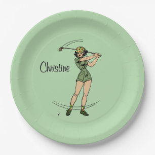 Warm Up for Golfing Personal Lady Golfer Green Paper Plate