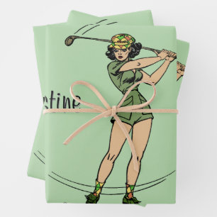 Warm Up for Golfing Personal Lady Golfer Green Wrapping Paper Sheet