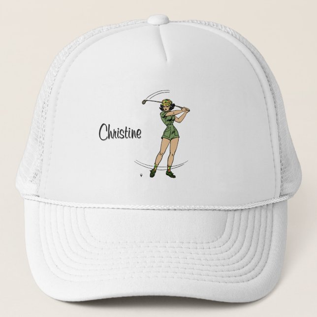 Warm Up for Golfing Personal Lady Golfer Trucker Hat (Front)