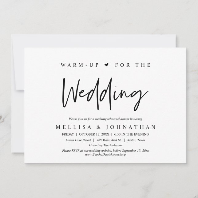 Warm-up For The Wedding, Rehearsal Dinner Invitation (Front)