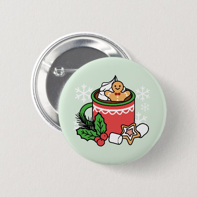 Warm Up with Snow Fall Cocoa Calls - Winter Drink 6 Cm Round Badge (Front & Back)
