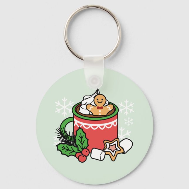 Warm Up with Snow Fall Cocoa Calls - Winter Drink Key Ring (Front)