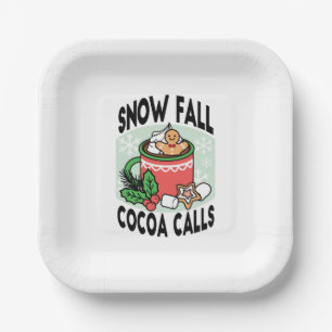 Warm Up with Snow Fall Cocoa Calls - Winter Drink Paper Plate