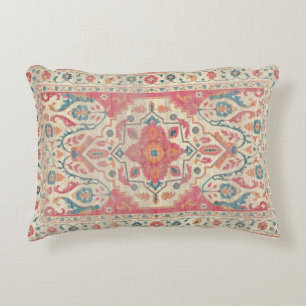 Warm Vintage Floral Coral Teal Ornate Borders Decorative Cushion