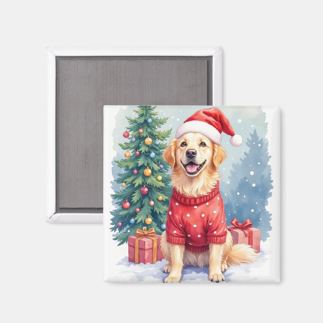 Warm Watercolor Golden Retriever Christmas Tree Magnet (Front/Back)