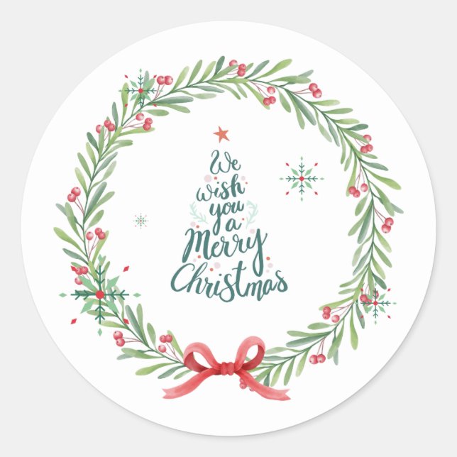 Warm Watercolor Holiday Wreath Decorative Sticker (Front)