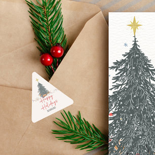 Warm watercolor pine tree holiday party invitation triangle sticker