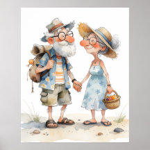 Warm Watercolor Senior Couple Illustration