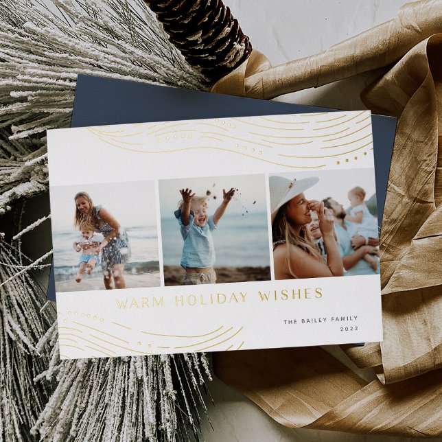Warm Wave | 3 Photo Collage Foil Holiday Card (Creator Uploaded)