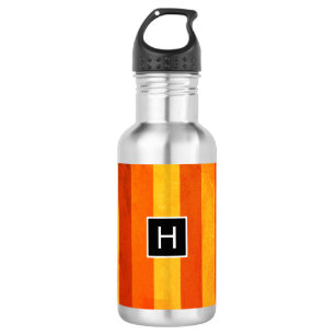 Warm Weathered Orange Red Stripes Monogram 532 Ml Water Bottle