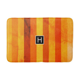 Warm Weathered Orange Red Stripes Monogram Bath Mat