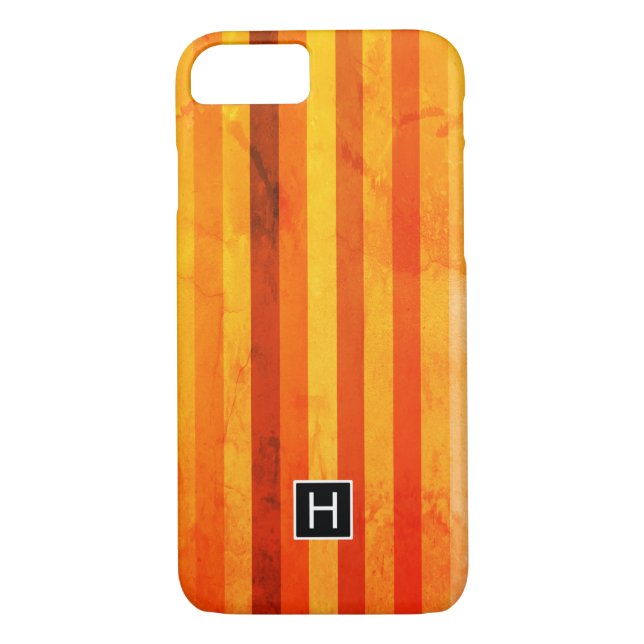 Warm Weathered Orange Red Stripes Monogram Case-Mate iPhone Case (Back)