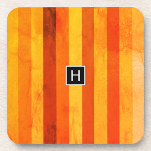 Warm Weathered Orange Red Stripes Monogram Coaster