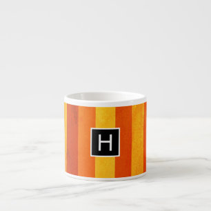 Warm Weathered Orange Red Stripes Monogram Espresso Cup
