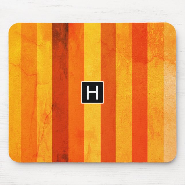 Warm Weathered Orange Red Stripes Monogram Mouse Mat (Front)