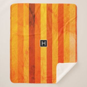 Warm Weathered Orange Red Stripes Monogram Sherpa Blanket