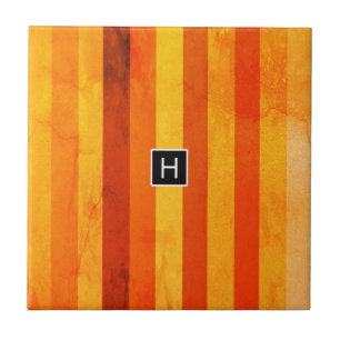 Warm Weathered Orange Red Stripes Monogram Tile