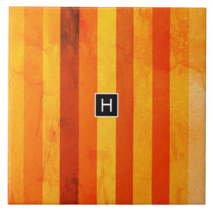 Warm Weathered Orange Red Stripes Monogram Tile