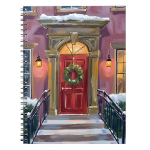 Warm Welcome Christmas Red Wreath Cosy Painting Notebook