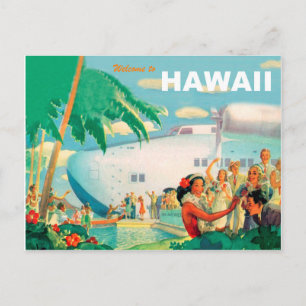 Warm welcome from Hawaii, vintage airline travel Postcard