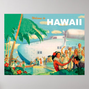 Warm welcome from Hawaii, vintage airline travel Poster