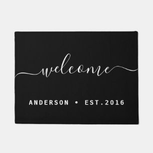 Warm Welcome Modern Calligraphy Personalised Doormat