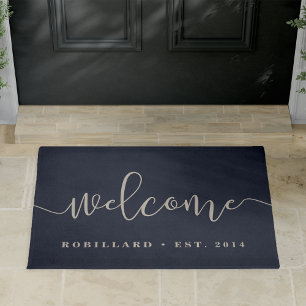 Warm Welcome Modern Calligraphy Personalised Doormat