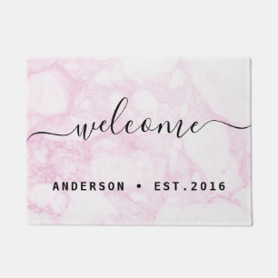 Warm Welcome Modern Calligraphy Personalised Doormat