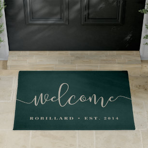 Warm Welcome Modern Calligraphy Personalized Doormat