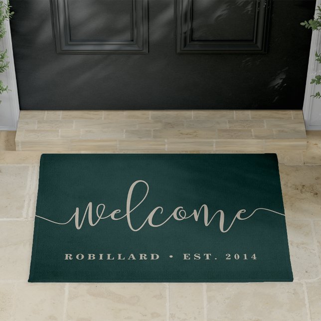 Warm Welcome | Modern Calligraphy Personalized Doormat (Creator Uploaded)
