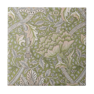 Warm Windrush Floral Flowers Olive Green Pink Gray Tile