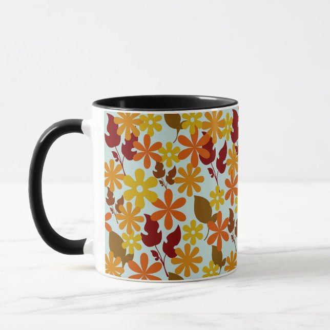 Warm Winter Floral Pattern – Cozy Retro Flower  Mug (Left)