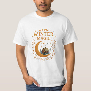 Warm Winter Magic   Cozy Fantasy Moon & Cottage De T-Shirt