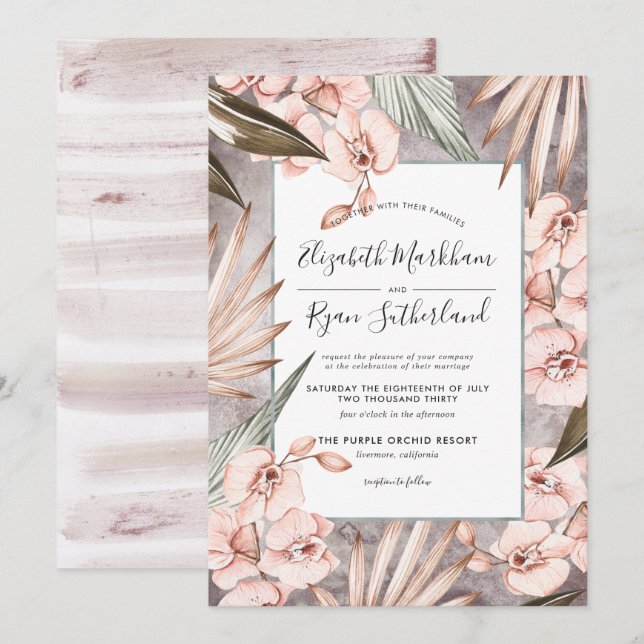 Warm Winter Orchid Wedding Invitation (Front/Back)