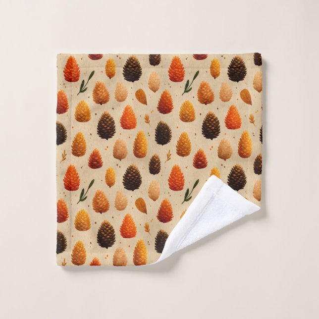 Warm Winter Pinecones Pattern Bath Towel Set (Wash Cloth)
