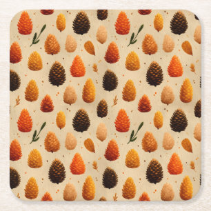 Warm Winter Pinecones Pattern Square Paper Coaster