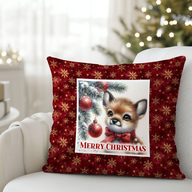 Warm winter scene baby fawn Christmas pillow  (Warm winter scene baby fawn Christmas pillow (48))
