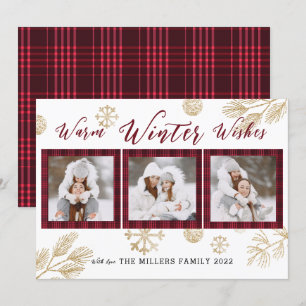 Warm Winter Wishes 3 Photo Collage   Holiday Card