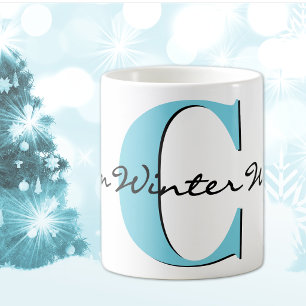 Warm Winter Wishes Bold Blue Letter 11oz Classic Coffee Mug