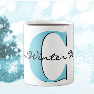 Warm Winter Wishes Bold Blue Letter 11oz Classic Coffee Mug