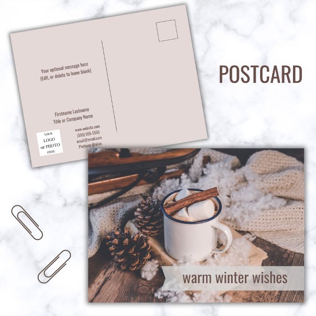 Warm Winter Wishes Business Happy Holidays Holiday Postcard (Warm Winter Wishes hot cocoa postcard)