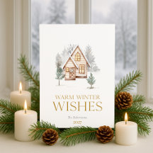 Warm Winter Wishes Cottage Christmas Card 