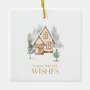 Warm Winter Wishes Cozy Cottage Ceramic Ornament