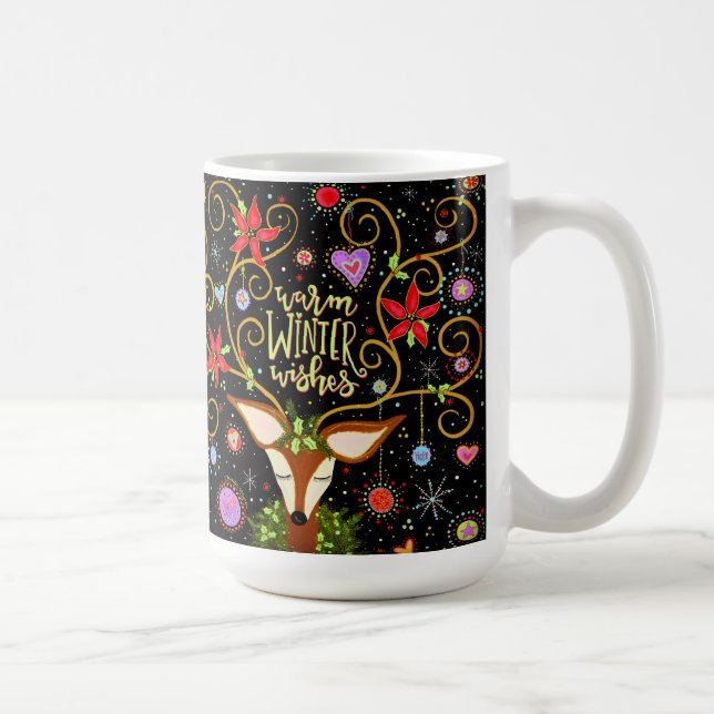 Warm Winter Wishes cute reindeer design Coffee Mug (Right)