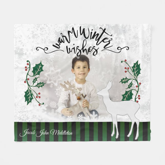 Warm Winter Wishes Fleece Blanket (Front (Horizontal))