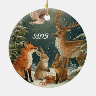Warm Winter Wishes Holiday Woodland Animals 2025 Ceramic Tree Decoration