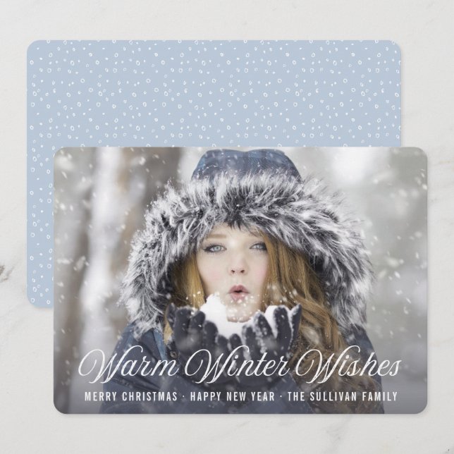 Warm Winter Wishes | Modern Script Holiday Photo (Front/Back)