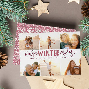Warm Winter Wishes   Photo Collage Holiday Card